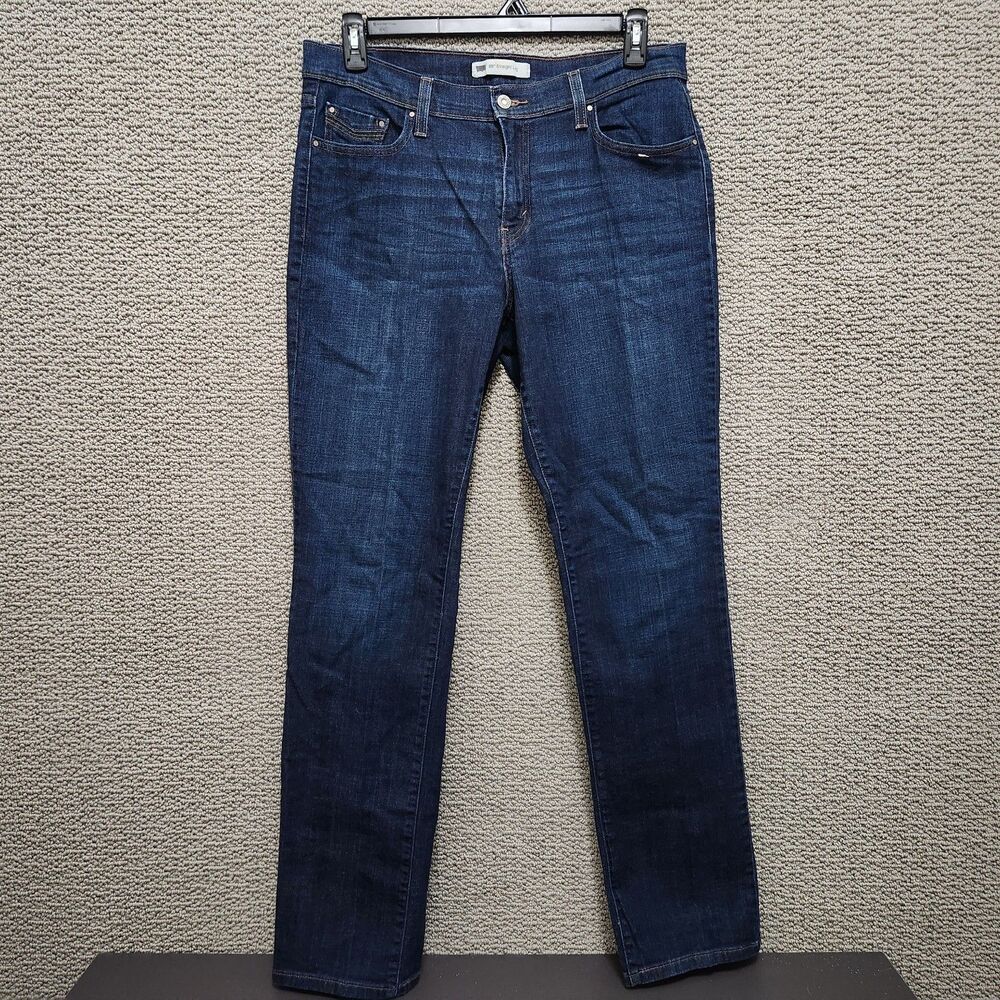 LEVI'S Women's 505 Straight Leg Dark Wash Stretch Jeans Blue Size 12L 31x34